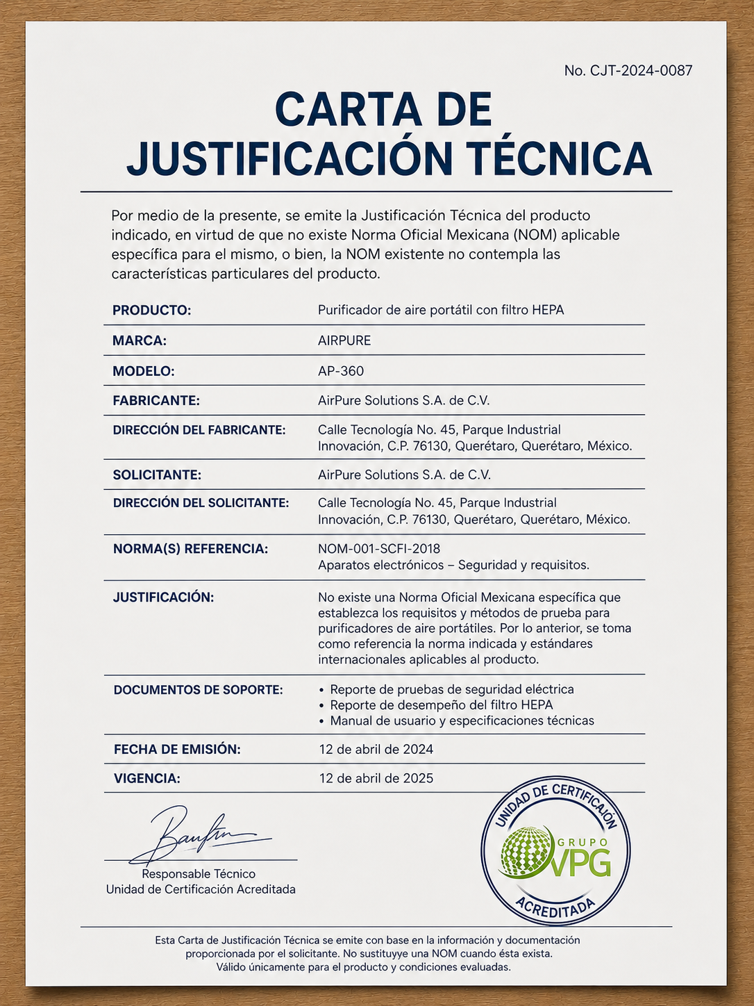 Carta de Justificación Técnica