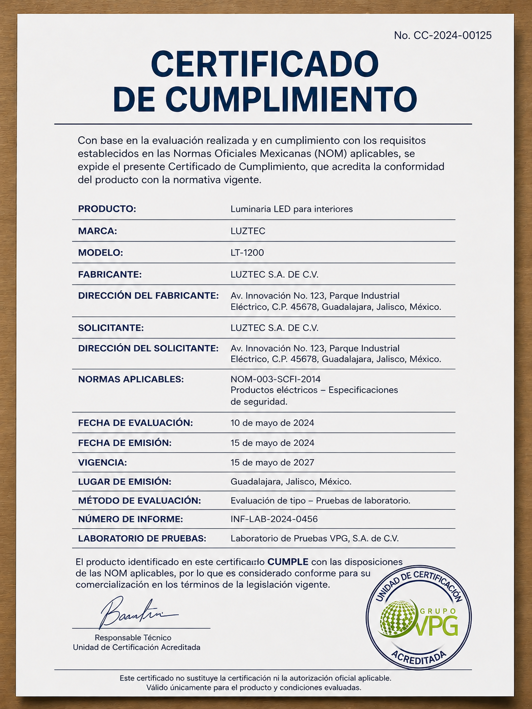 Certificado de Cumplimiento